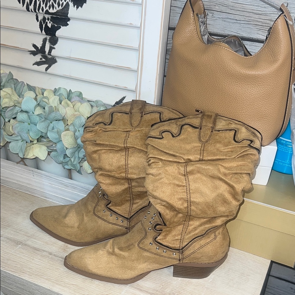 Wild Diva Studded Tan Western Boots